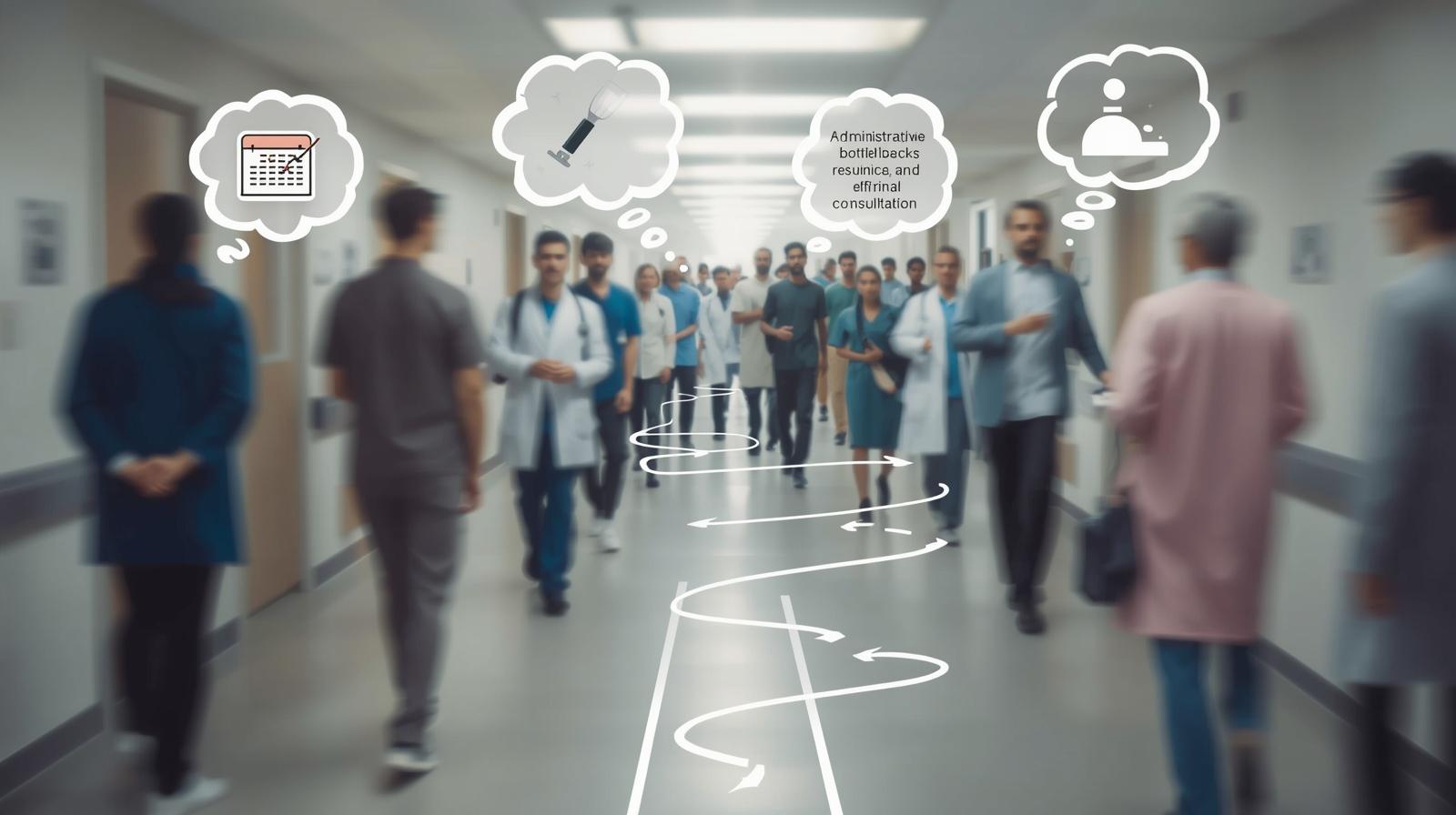 大学病院の待合行き交う情景